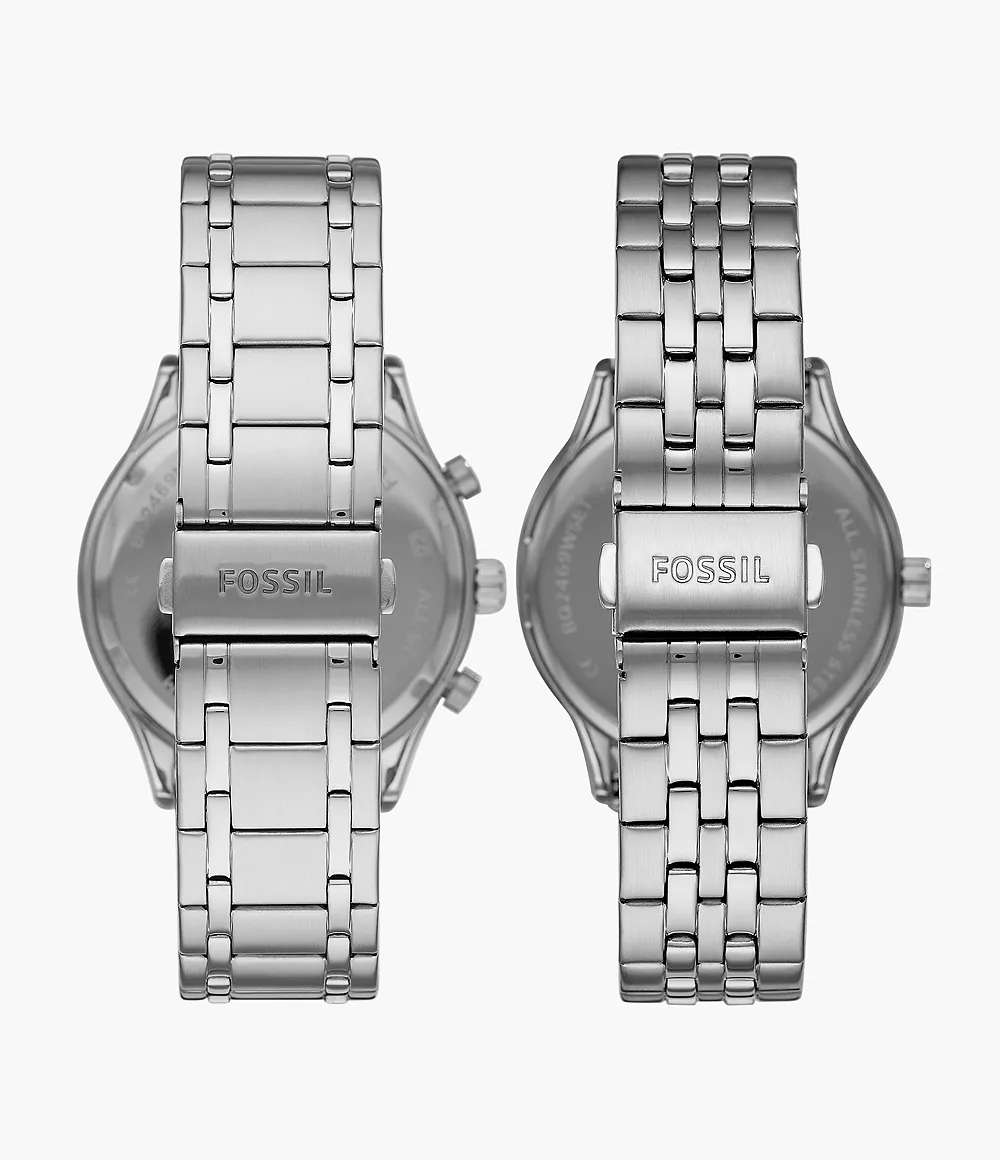 Set Relojes Fossil BQ2468 Hombre y Mujer plateado Original